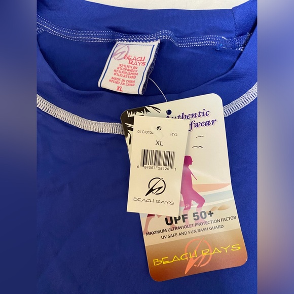 NWT Beach Rays Boys XL Authentic Surfwear Blue Top, UPF 50+ UV Safe, Rash Gaurd - Picture 2 of 3